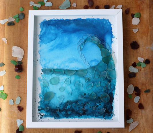 Handmade Sea Glass Painting - Go With The Flow