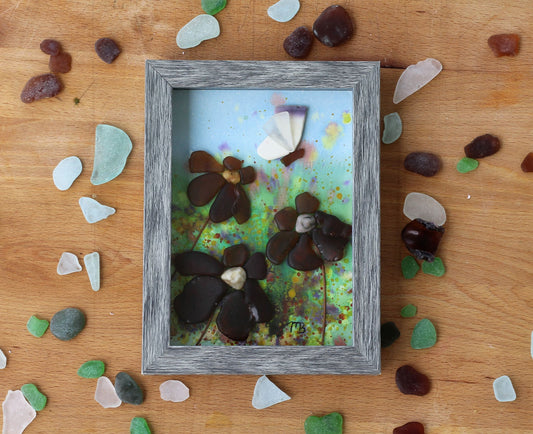 Handmade Sea Glass Painting - Spring Blooms