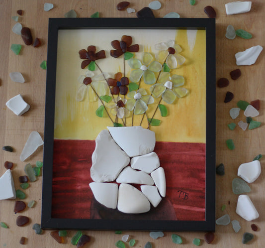 Handmade Sea Glass Painting - Scarlet Vase
