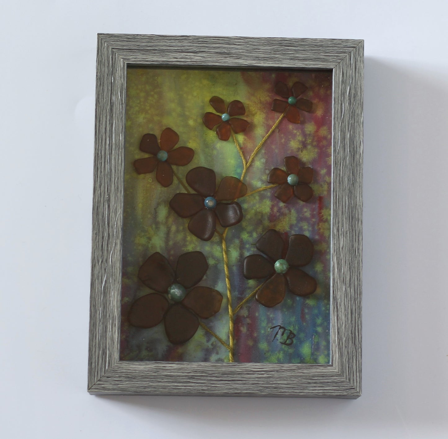 Handmade Sea Glass Painting - Turquoise Bloom