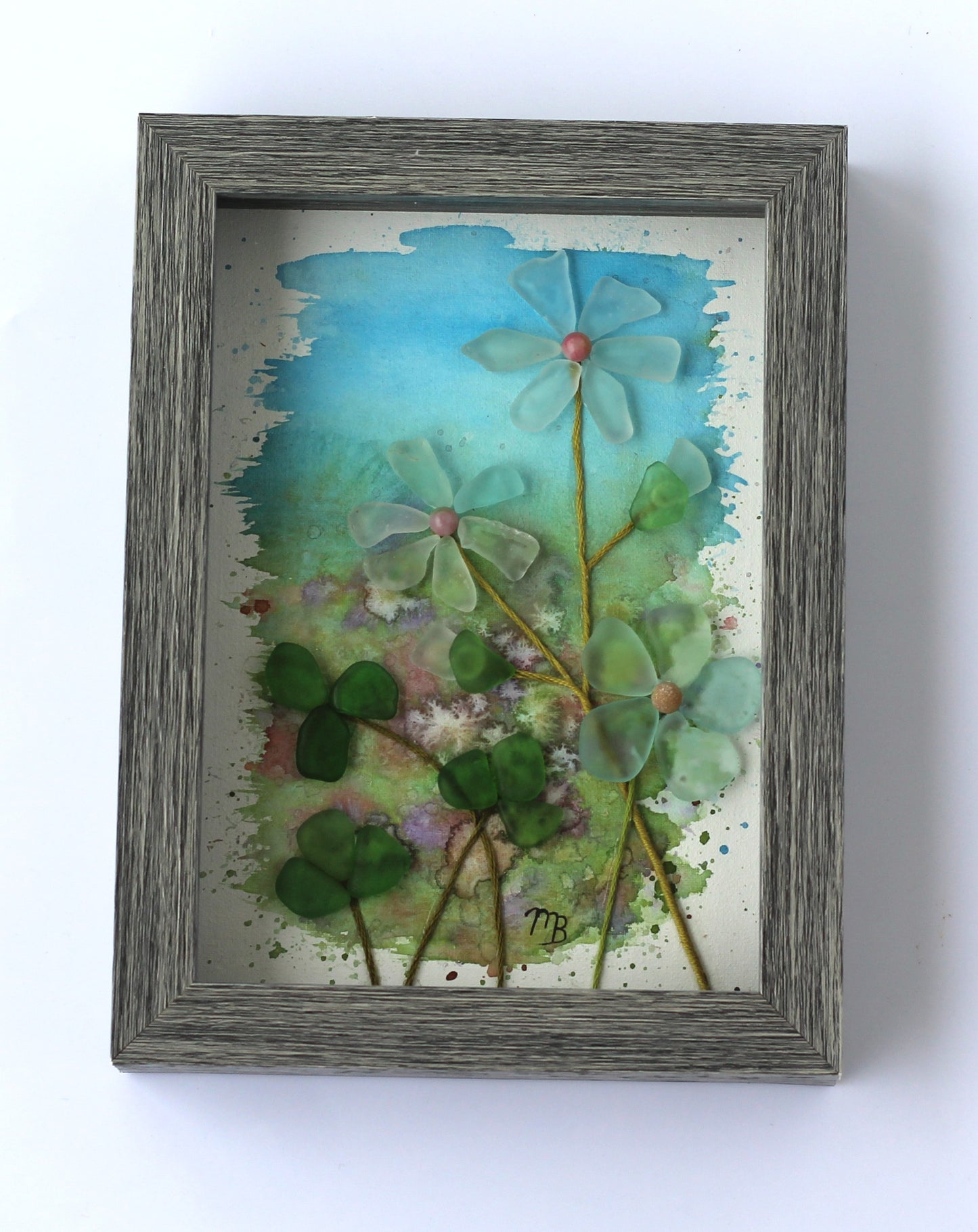 Handmade Sea Glass Painting - April Showers