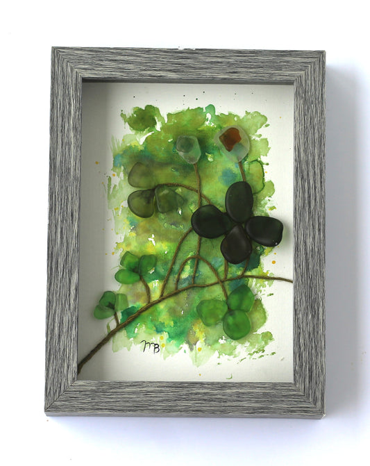 Handmade Sea Glass Painting - Good Luck