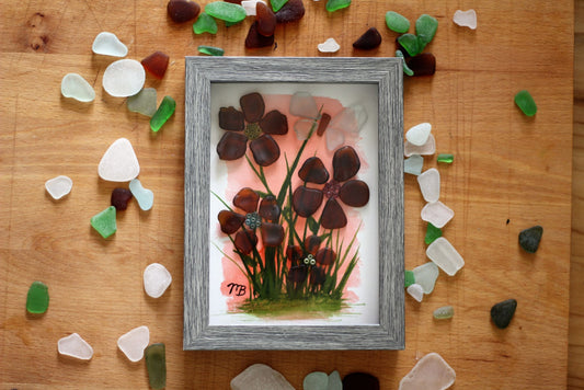 Handmade Sea Glass Painting - Spring Blossoms