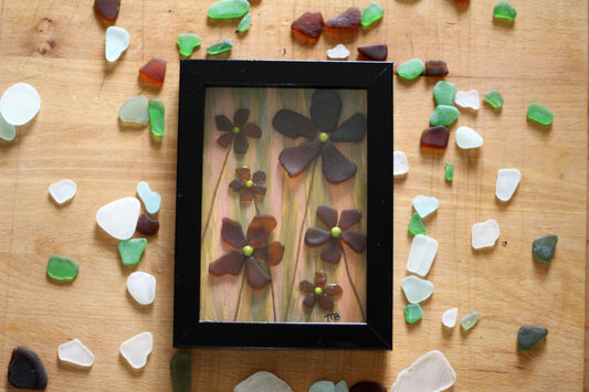 Handmade Sea Glass Painting - Six Flowers