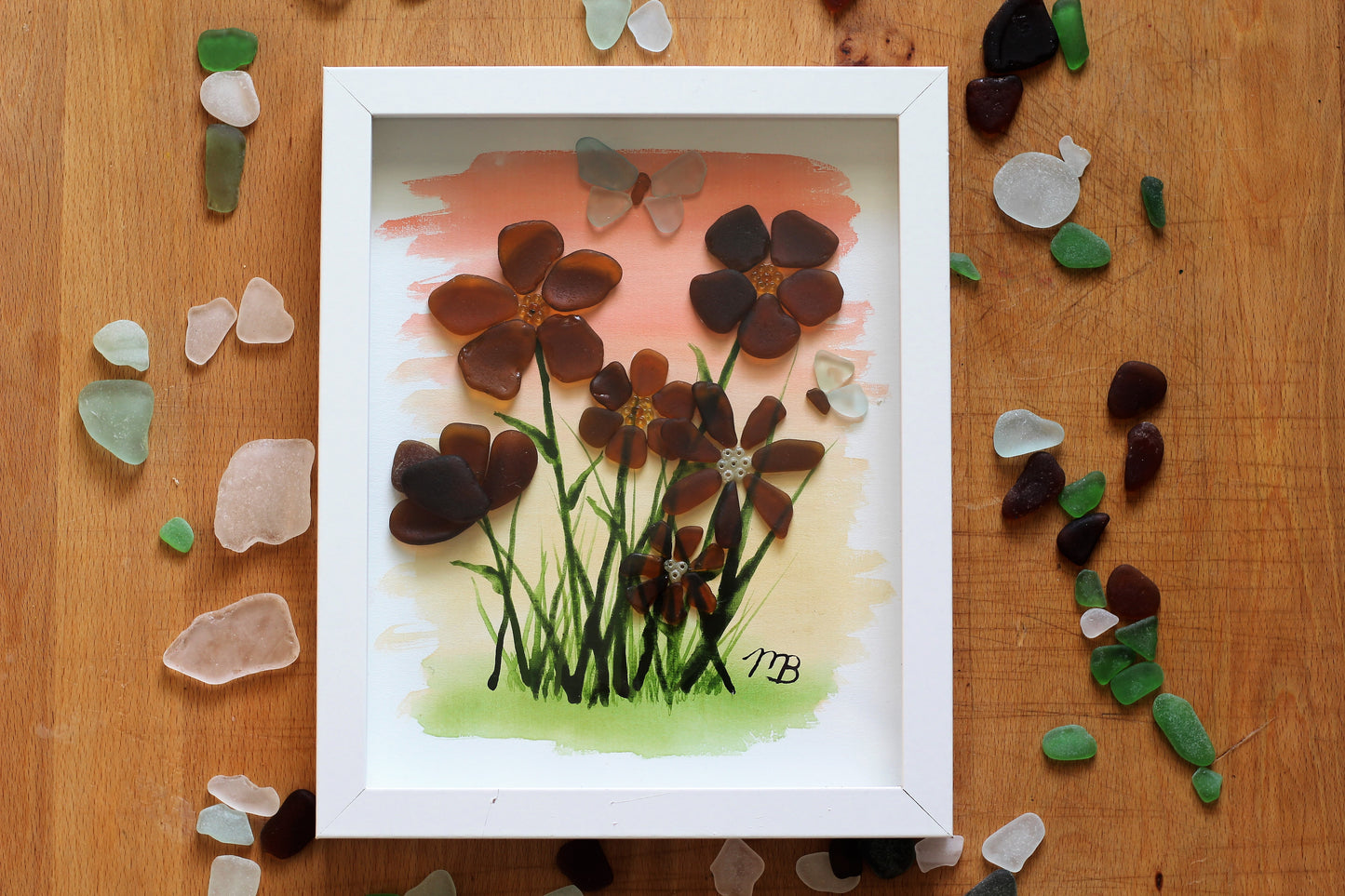 Handmade Sea Glass Art - Butterfly Paradise