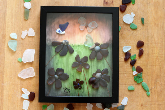 Handmade Sea Glass Painting - Butterflies at Dusk