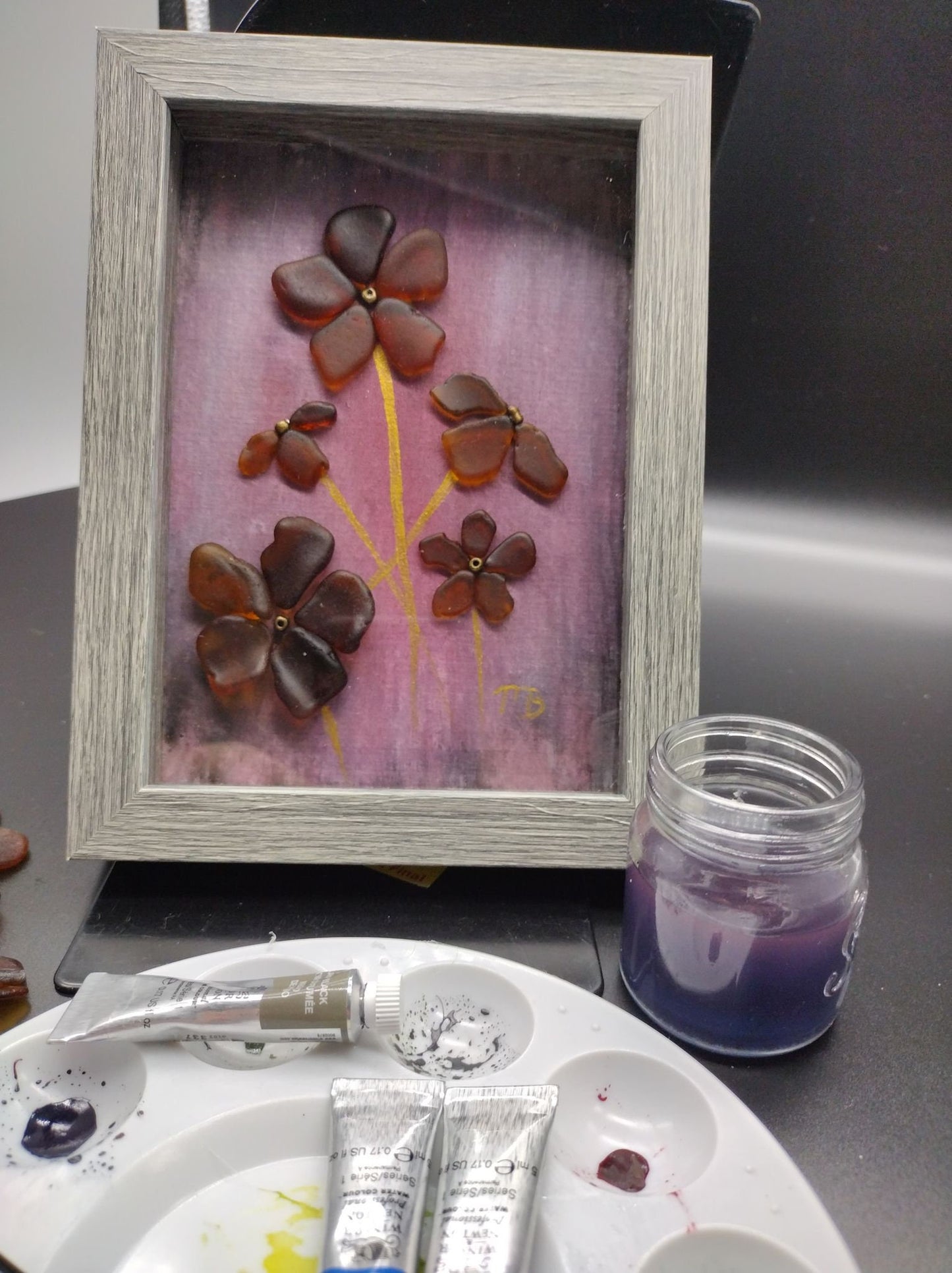 Handmade Sea Glass Painting - Spring Flowers
