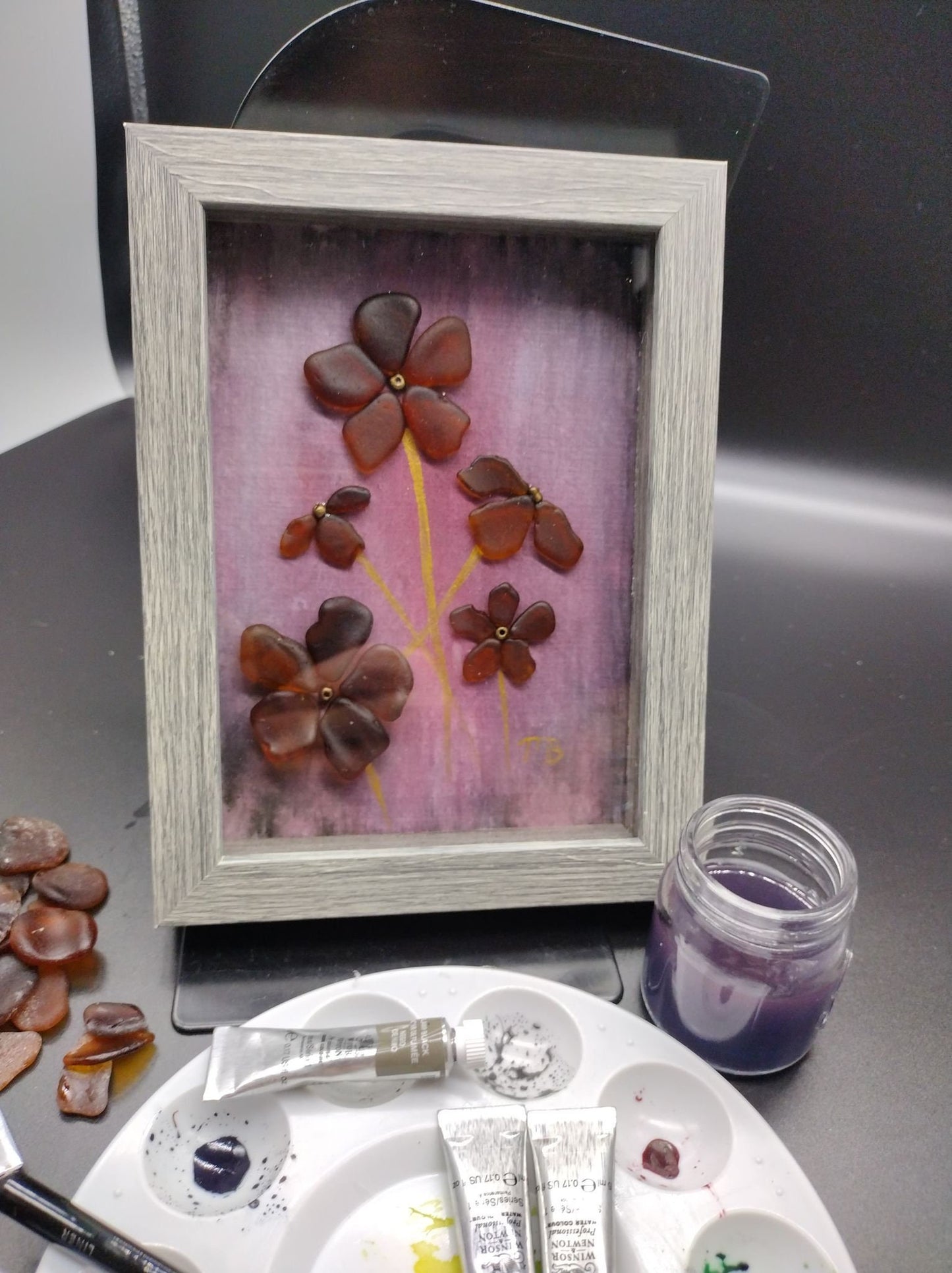 Handmade Sea Glass Painting - Spring Flowers
