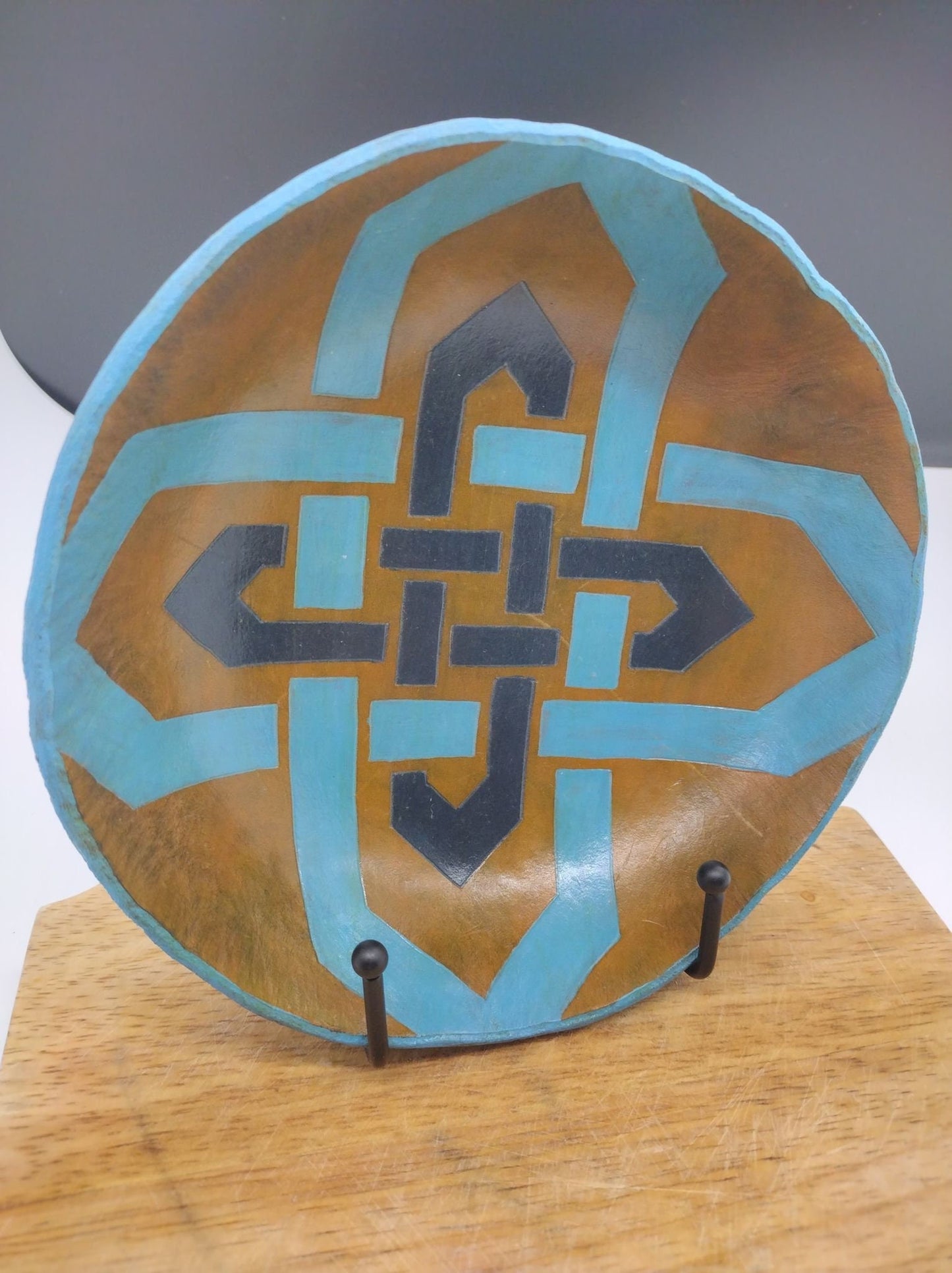Leather Bowl Gaelic Pattern - Blue and Green