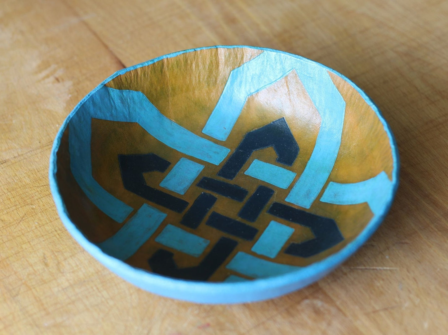Leather Bowl Gaelic Pattern - Blue and Green
