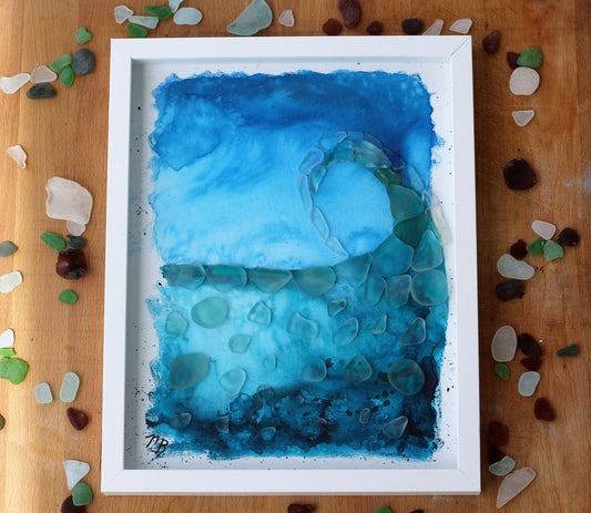 Handmade Sea Glass Painting - Go With The Flow