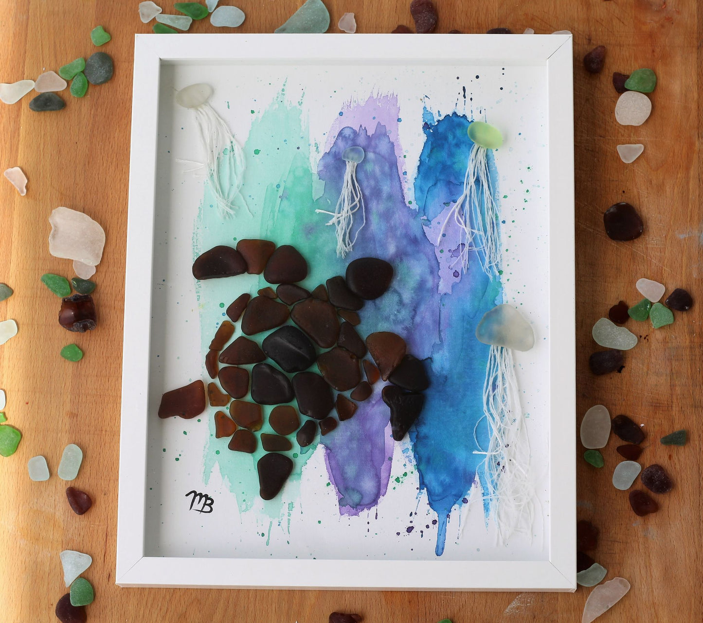 Handmade Sea Glass Painting - The Sea Turtle's Meal