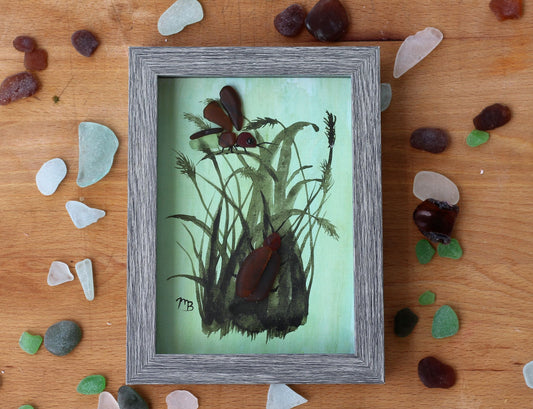 Handmade Sea Glass Painting - Firefly Summer