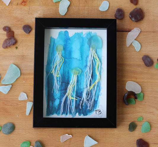 Handmade Sea Glass Painting - Jellies