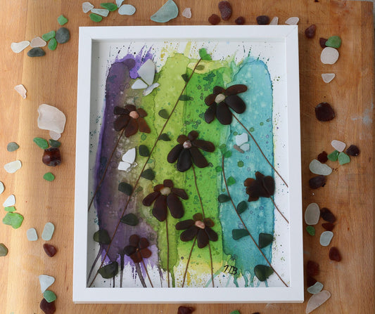 Handmade Sea Glass Painting - Meadow Rain