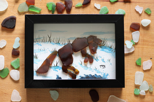 Handmade Sea Glass Painting - Hunting Fox