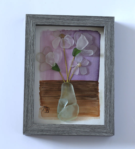 Handmade Sea Glass Painting - Lavender