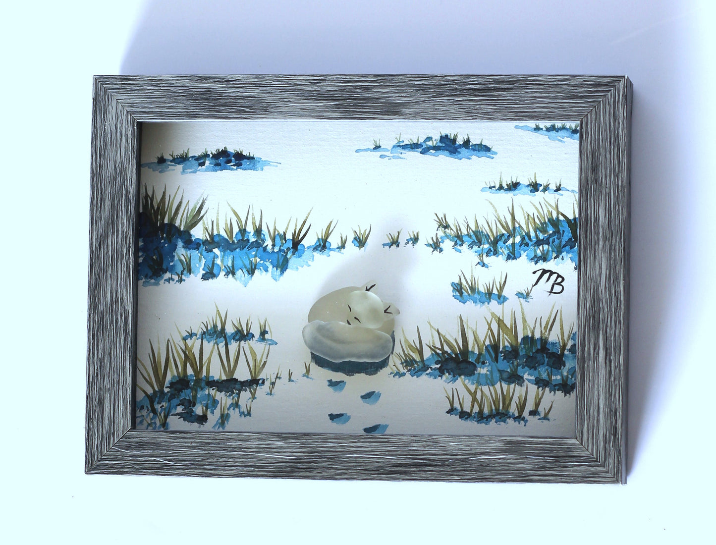 Handmade Sea Glass Painting - Snow Fox "D"