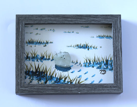 Handmade Sea Glass Painting - Snow Fox "A"
