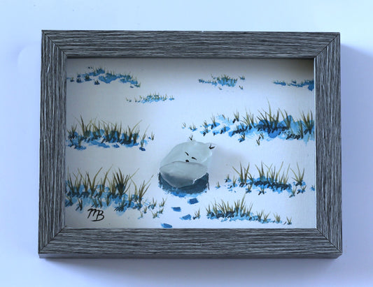 Handmade Sea Glass Painting - Snow Fox "B"