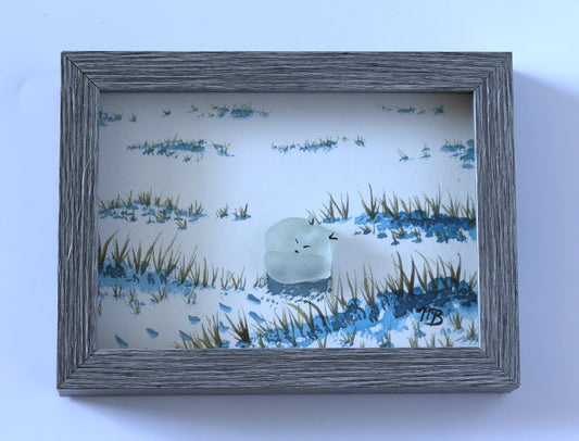 Handmade Sea Glass Painting - Snow Fox "C"