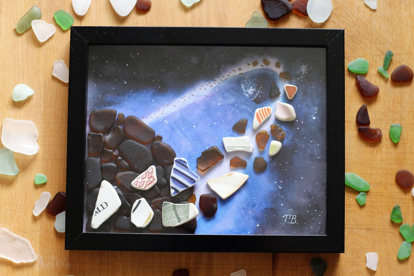 Handmade Sea Glass Painting - Space & Time