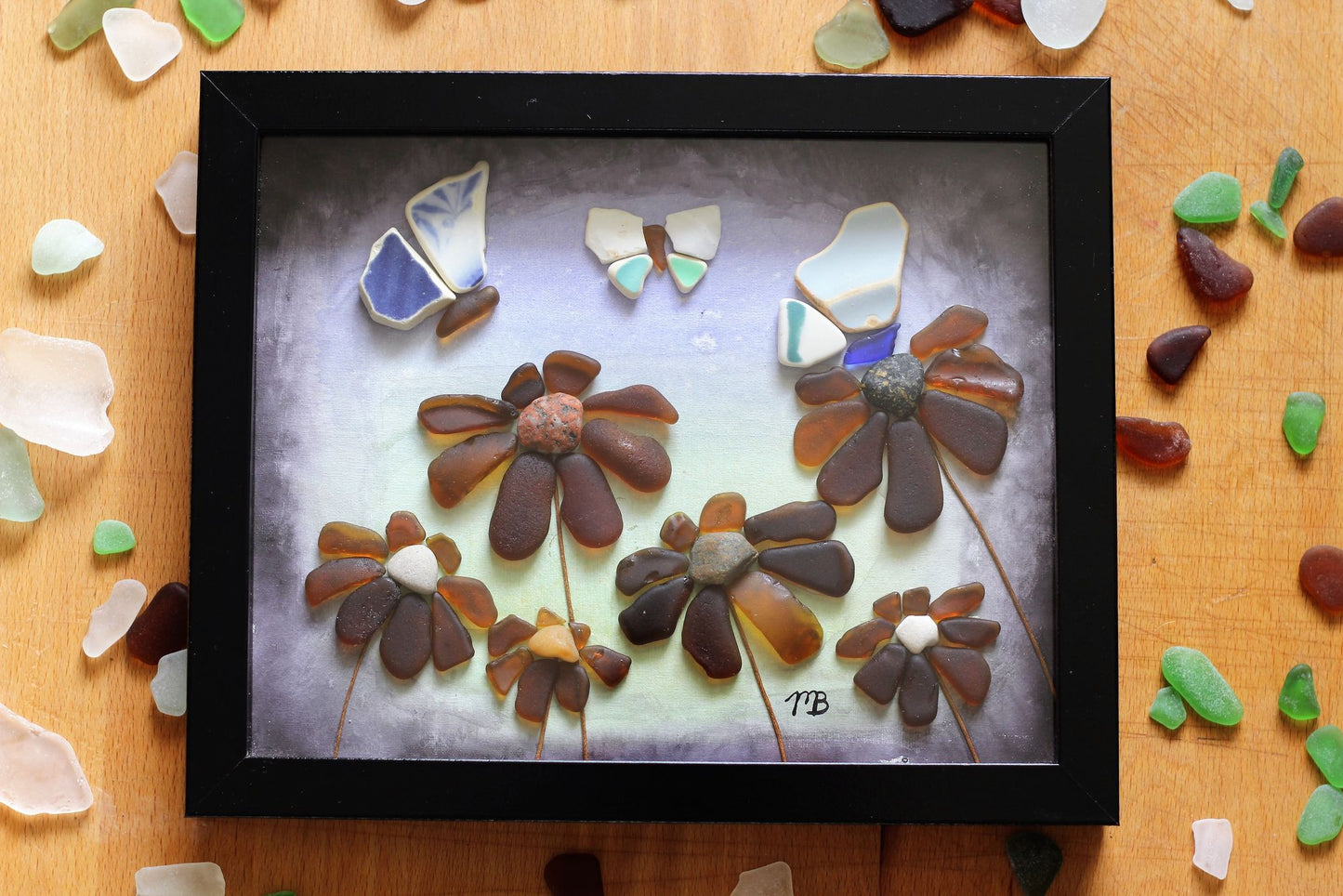 Handmade Sea Glass Painting - Butterfly Dreams