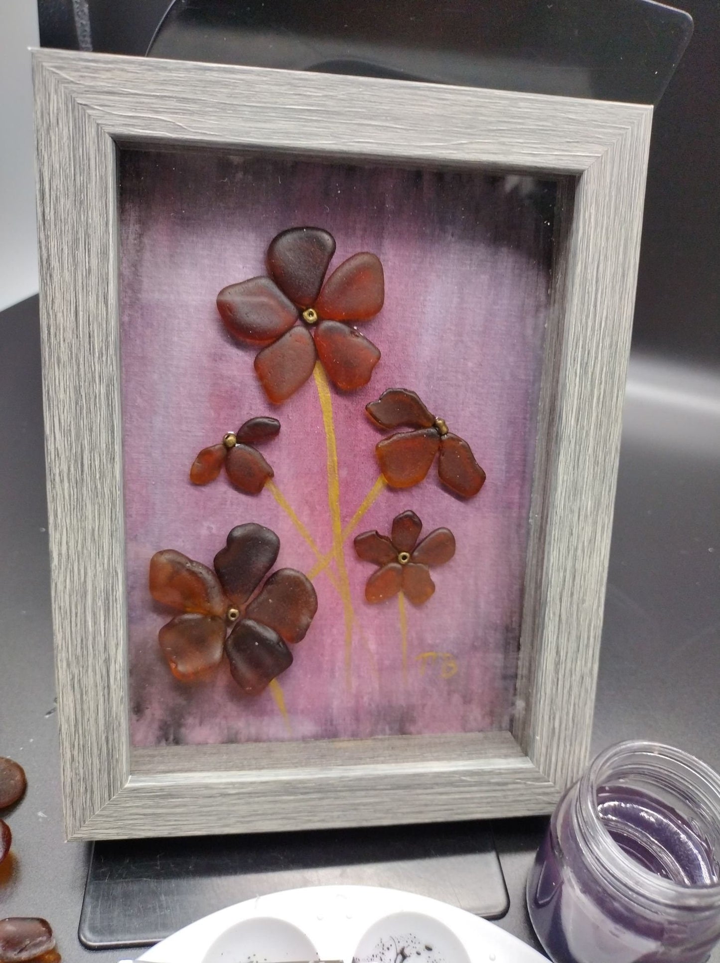 Handmade Sea Glass Painting - Spring Flowers