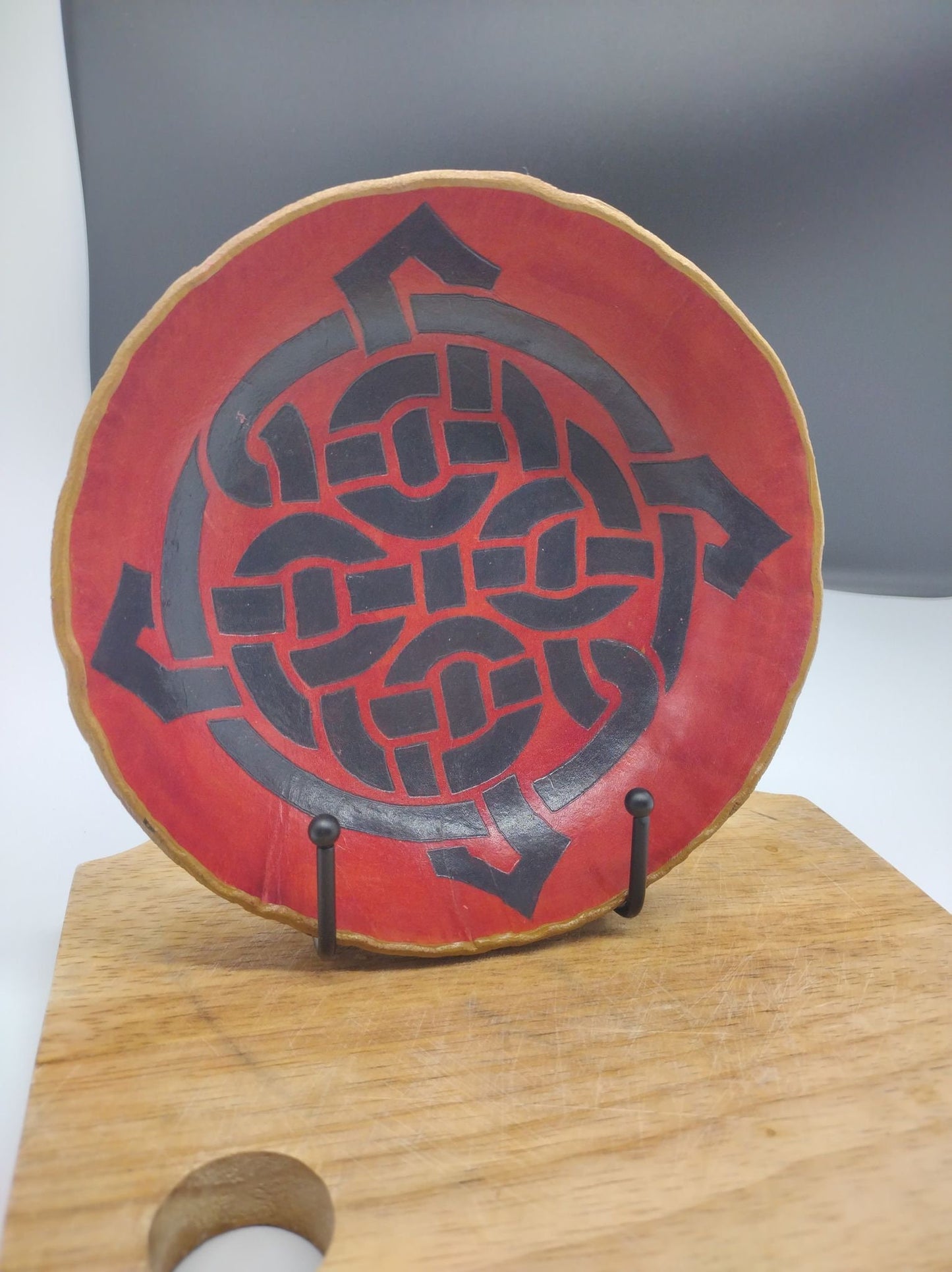 Leather Bowl Gaelic Pattern -- Red, Black, Golden Brown