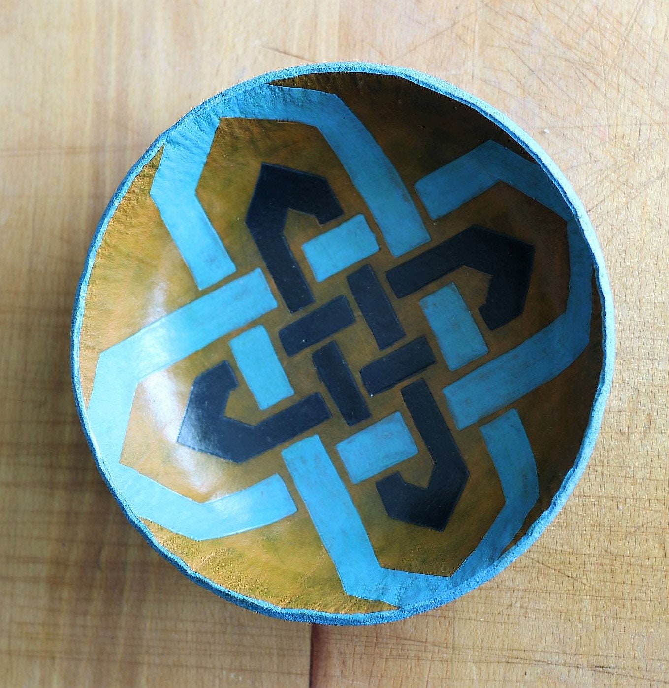 Leather Bowl Gaelic Pattern - Blue and Green