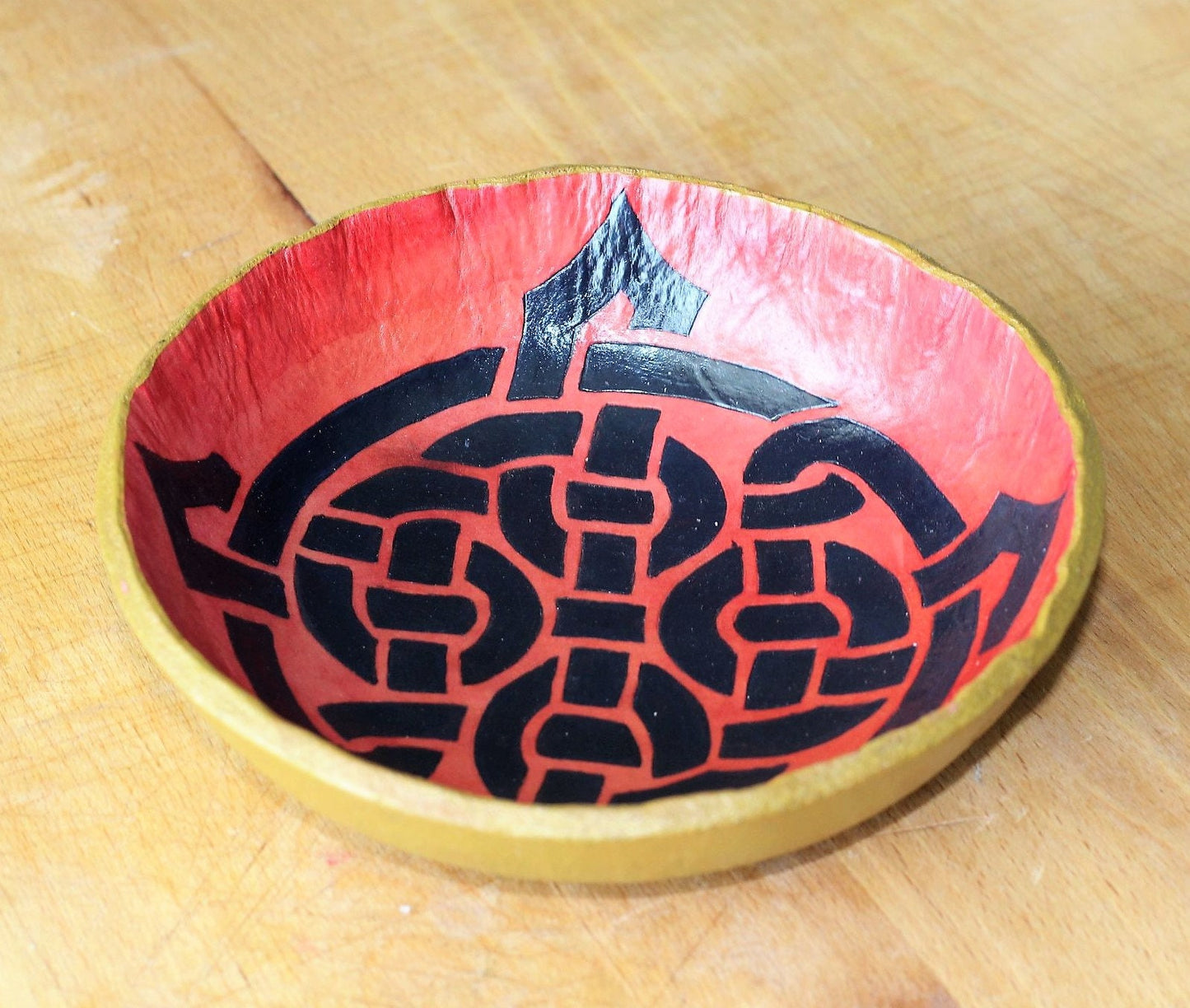 Leather Bowl Gaelic Pattern -- Red, Black, Golden Brown