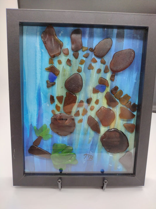 Handmade Sea Glass Painting - Giraffe Mosaic